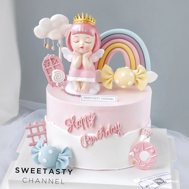 网红生日蛋糕装饰少女心爱莎女孩翅膀天使摆件儿童女宝宝烘焙装扮