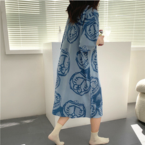 Sleeping pajamas Japanese ins bear nightdress short-sleeved can be worn outside autumn and winter T-shirt home service female long-sleeved Hong Kong style