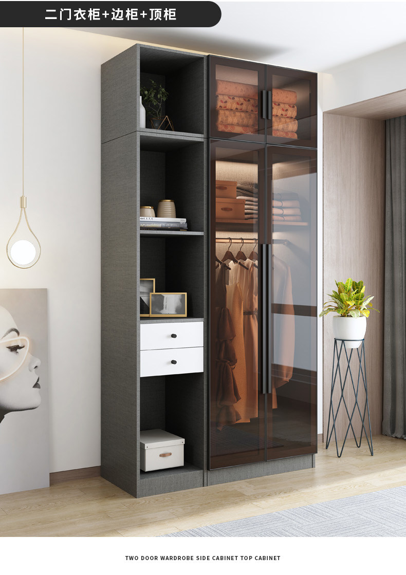 90度转角衣柜现代简约北欧木质家用卧室玻璃门衣帽间组合柜子衣橱
