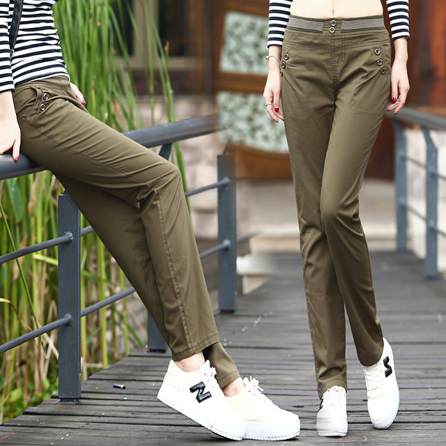 Pure cotton casual pants women's straight loose pants spring and summer 2023 new women's high waist pants long pants ສີຂຽວບາງສ່ວນ