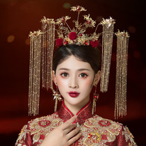 Bride Chinese style Xiuhe headdress atmospheric costume tassel Fengguanxia wedding hair accessories Xiuhe clothing toasting accessories