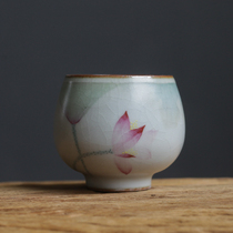 Jingdezhen Quaint Zen pure hand-painted Ru Kiln open piece lotus lotus master tea cup Kung Fu small teacup