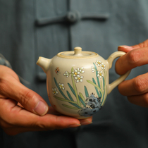 Original design Jingdezhen handmade hand-painted daffodil yellow Open Film retro kung fu tea set small teapot single pot