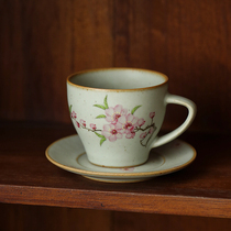 Jingdezhen original coarse pottery hand-painted hydrangea Peach Blossom home afternoon tea coffee cup Black Tea Flower tea hipster water Cup