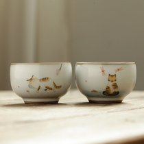 Jingdezhen hand painted small fresh cat cup Small teacup Cat slave cup Kung Fu tea master tea cup Single cup