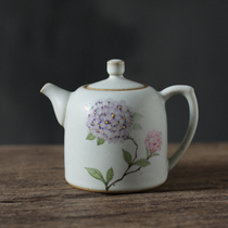 Jingdezhen hand-painted quaint kung fu tea set teapot Japanese hydrangea household tea room tea table bubble teapot