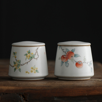 Jingdezhen ceramic hand-painted Persimmon tea jar trumpet simple and beautiful osmanthus leaf jar tea bin home wake-up tea can