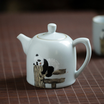 Jingdezhen ceramic hand-painted panda open film can raise rough pottery quaint bubble teapot travel convenient drinking teapot