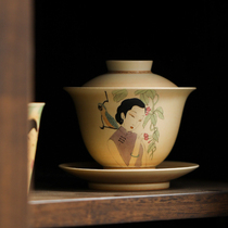 Original design Jingdezhen hand-painted Republic of China beauty literary retro Kung Fu tea three-style bowl tea bowl thin tire