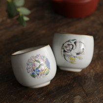 Fanyue Jingdezhen hand-painted teacup crane tea cup court enamel life peach kung fu tea set hand-painted flower and bird Cup