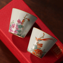 Fanyue Jingdezhen hand-painted peony Shoumei Ru kiln open film Tea Cup Master Cup wedding Cup Cup Cup Tea Cup