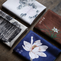 Chinese style painted literary suede soft absorbent pot pad Insulation tea towel rag Purple sand pot raising pot towel