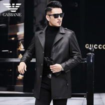 Haining genuine leather trench coat men's mid-length suit collar deer leather pattern leather coat men's trendy goat leather coat winter