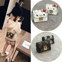 Cute cat bag latch buckle small square childrens box bag Little girl Princess fashion bag Girl crossbody pistol bag