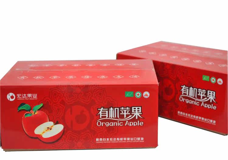 陕西白水有机红富士新鲜苹果水果 国家有机认证套箱30粒约1.