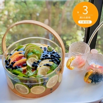 Glass fruit tray Living room Home Large capacity Creative online Red hand basket Bar fruit Bucket glass wine basin
