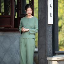 Zhu's Original (Shui Mu Tsinghua) Wrinkle Air Layer Joker Zen Suit Pants Jacket Women's Two-Piece Set