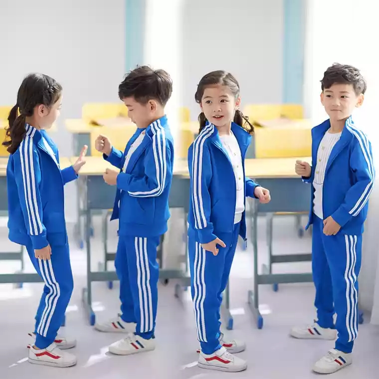 20 years new kindergarten uniforms spring and autumn three-piece classic white stripes red and blue sportswear primary school uniforms