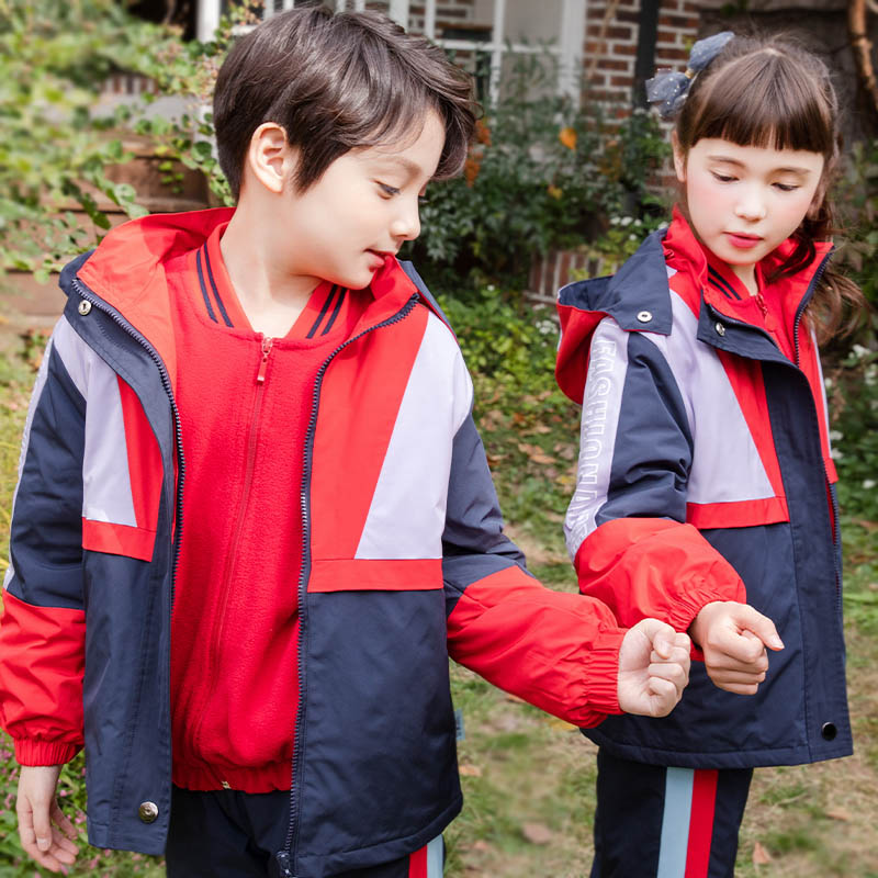 Elementary school uniforms jackets autumn and winter outdoor windproof and rainproof double-layer cotton clothes kindergarten garden clothes children's class clothes