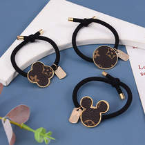 Burst retro leather Mickey clover metal hair rope small fragrance net red leather band ins meatball head rope hair ornaments