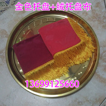 Ribbon cutting tray Award tray Golden tray Round tray Event celebration tray Golden tray Velvet tray cloth