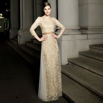 Golden evening dress 2021 new annual meeting banquet noble and elegant host long slim slim dress summer
