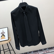 Black shirt long sleeve mens Korean version of the trend handsome fall fashion white suit interior shirt mens casual versatile
