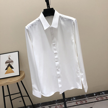 Shirt mens long sleeve Korean version of the trend handsome white shirt Mens Ice Silk drop feel chiffon slippery casual black inch clothes