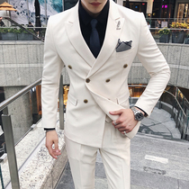 Double-breasted suit suit Korean slim British style small suit Business suit host wedding suit three-piece suit