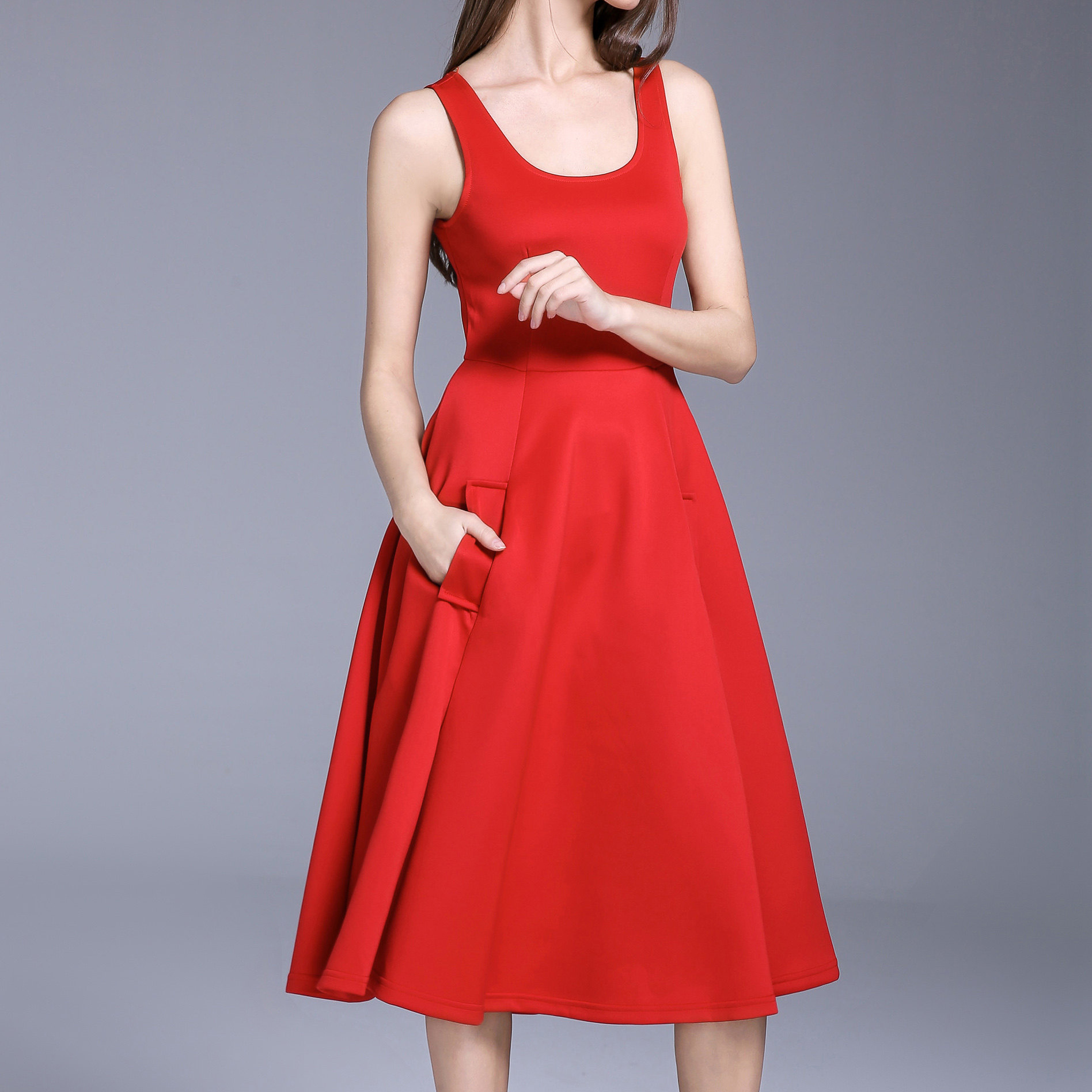 倪妮明星同款秋冬礼服高腰背心蓬蓬裙 显瘦太空棉连衣裙a字裙伞裙