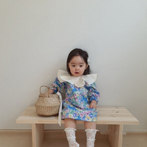 Girls dress Spring and Autumn Korean childrens clothing baby foreign atmosphere girl cute lotus leaf collar long sleeves childrens princess skirt