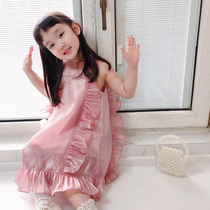 High-end Korean childrens 2021 spring summer girl design sense ruffled dress fairy sleeveless princess dress