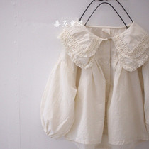 South Korea Namdaemun childrens wear 2022 spring and autumn girls girls double lapel lapel puff sleeves long sleeves shirt top