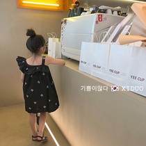 Girls fashion off-the-shoulder dress dress Korean version 22 summer girls fashionable foreign air sleeveless suspender black dress