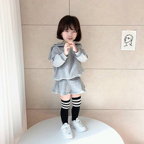 Girls college style set Korean childrens clothes Spring and Autumn Childrens Baby Navy Collar T-shirt Skirt Sweatshirt two-piece set