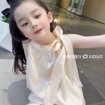 Girls set summer 2022 Korea childrens foreign foreign french lace-up tops temperament two-piece set