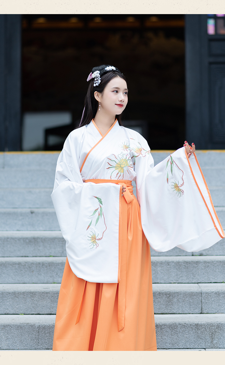 9187#原创实拍传统汉服刺绣女魏晋风交领大袖齐腰襦裙日常