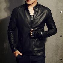 Leather mens leather autumn and winter handsome velvet stand-up collar leather jacket Sheepskin casual new motorcycle leather jacket