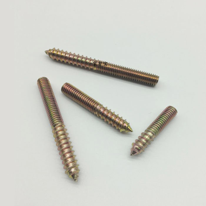 镀彩锌双头牙尖尾 基牙自攻牙双螺纹螺丝 家具桌椅楼梯连接螺杆m6
