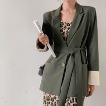 2021 spring and autumn new Korean version of womens slim slim casual medium-long suit lace-up chic small blazer