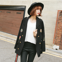 2021 spring and autumn new Korean version loose casual badge long-sleeved small blazer female medium-long thin suit female