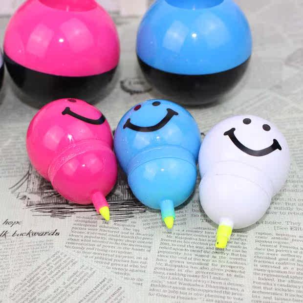 n32韩版文具 创意收纳笑脸娃娃不倒翁荧光笔桌面摆设含10枚回形针_7折