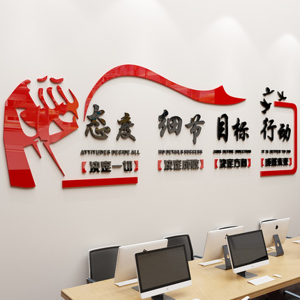 标题优化:公司单位企业办公室文化墙面装饰励志墙贴标语3d立体亚克力墙贴纸