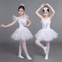 Girls Little swan dance performance suit Childrens sling costume Ballet dance suit Childrens white gauze dress Princess puff