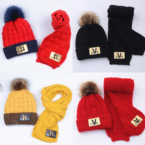 Three-piece set of autumn and winter childrens wool hat scarf gloves boys and girls baby knitted warm baby cap