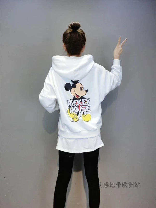 Bộ đồ thể thao thông thường nữ 2021 đầu mùa thu mới quần legging áo len Mickey rộng rãi và mỏng phù hợp với học sinh hai mảnh - Bộ đồ