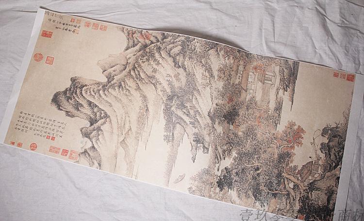 1:1真迹高清复制品中国山水画元王蒙秋山草堂图53.8x126cm有现货