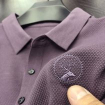 No trace colored cotton ~ long sleeve T-shirt men Middle-aged business casual autumn top embroidered pineapple shirt lapel collar mens polo shirt