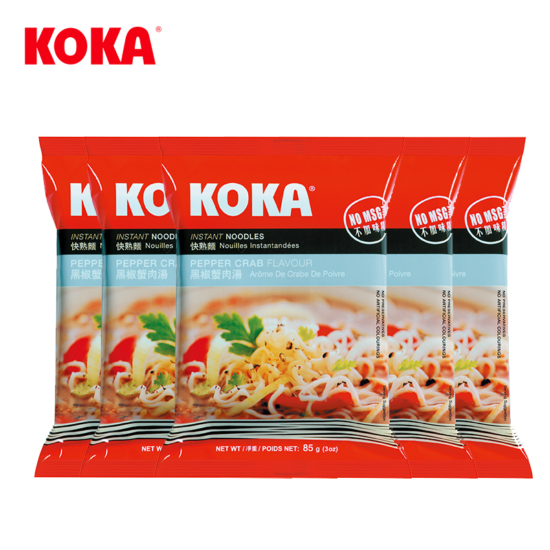 KOKA新加坡进口泡面方便面 可口牌黑椒蟹肉汤方便速食面85g*5包产品展示图2