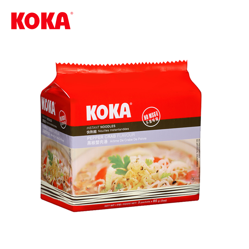 KOKA新加坡进口泡面方便面 可口牌黑椒蟹肉汤方便速食面85g*5包产品展示图4